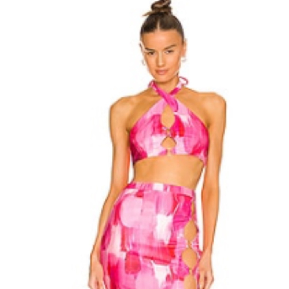 Pink Halter Mini Skirt with Side Cutouts